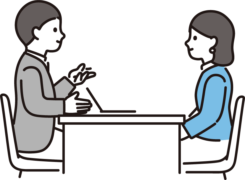 打ち合わせでイメージをすり合わせる2人のイラスト