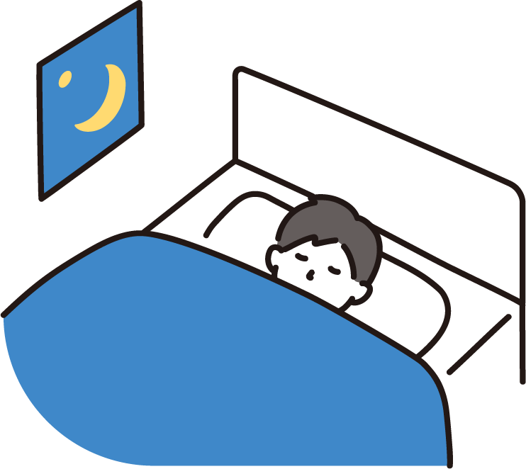 ぐっすり眠る男性のイラスト。眠っている間も予約や問い合わせを自動で受付