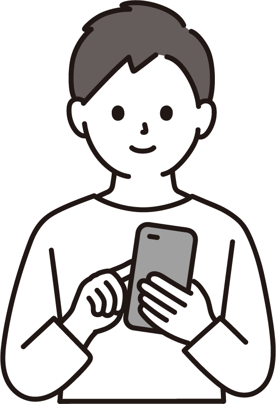 スマホからお知らせを送る男性のイラスト